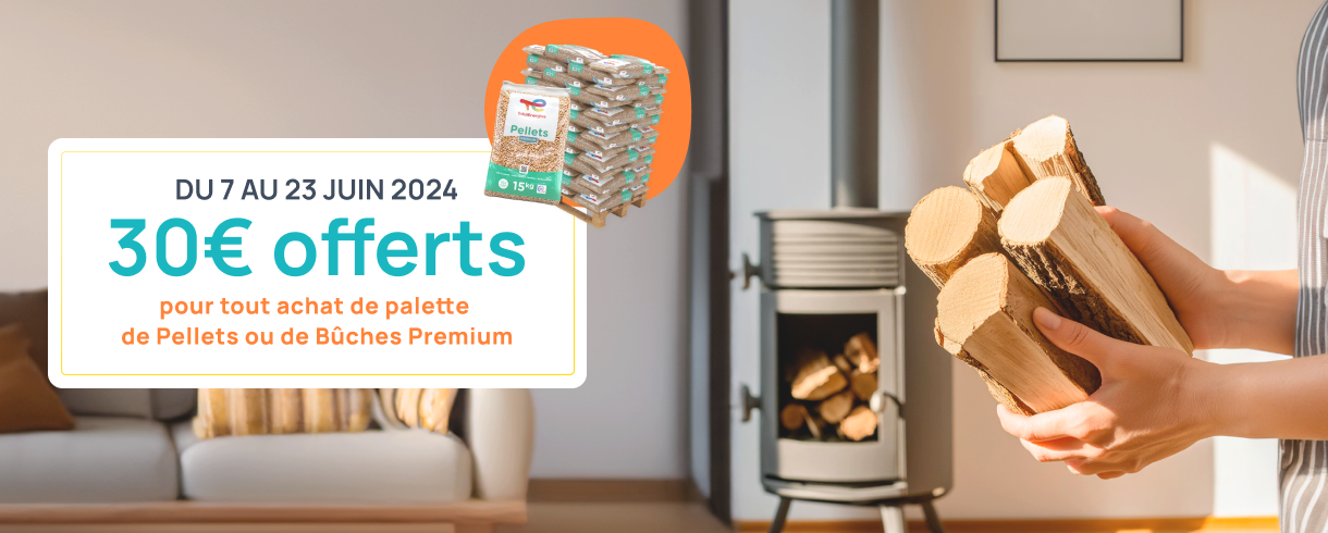 Jusqu'au 23 juin, 30€ offerts sur vos palettes de bois de chauffage